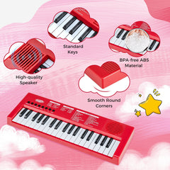37 Keys Kids Piano Keyboard with 8 Rhythms and Microphone-Red