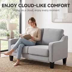 Loveseat Sofa, Modern Couch with Pocket Spring, Linen Upholstered, Thick Padded, Beige