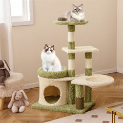 38 Inch Kitten Tower with Condo, Hammock, Removable Bed Cushion and Self Groomer, Green