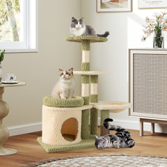 38 Inch Kitten Tower with Condo, Hammock, Removable Bed Cushion and Self Groomer, Green