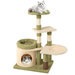 38 Inch Kitten Tower with Condo, Hammock, Removable Bed Cushion and Self Groomer, Green