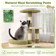 38 Inch Kitten Tower with Condo, Hammock, Removable Bed Cushion and Self Groomer, Green