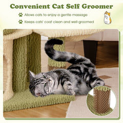 38 Inch Kitten Tower with Condo, Hammock, Removable Bed Cushion and Self Groomer, Green