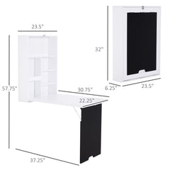 Wall Mounted Table Fold Out Convertible Desk, Multi-Functional Space Saving Computer Desk with Writing Floating Board for Students, White and Black