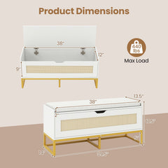 39.5 inches Rattan Storage Chest Wicker Shoe Bench with Padded Seat Flip-Top-White