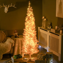 6' Pre Lit Artificial Pencil Christmas Trees, Xmas Tree with Realistic Branches and Warm White LED Lights, Green