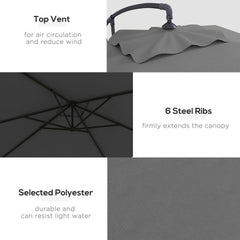 3(m) patio offset umbrella, with Cross Base - Dark Grey