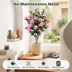 39.5 inches Artificial Camellia Tree with Orange Blossoms in Cement Pot for Home Decoration-Pink