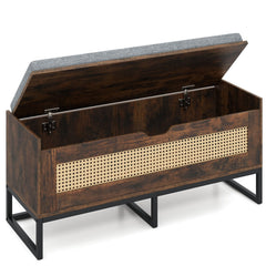 39.5 inches Rattan Storage Chest Wicker Shoe Bench with Padded Seat Flip-Top-Rustic Brown
