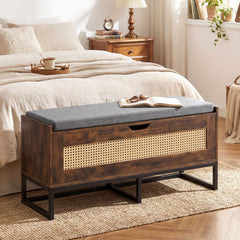 39.5 inches Rattan Storage Chest Wicker Shoe Bench with Padded Seat Flip-Top-Rustic Brown