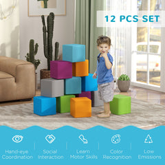 12 Piece Soft Play Blocks Soft Foam Toy Building And Stacking Blocks - Multicolours
