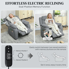 Massage Recliner Chair with Quiet Brushless Motor Pet-Friendly Fabric Power Recliner with 2 Memory Positions Brown