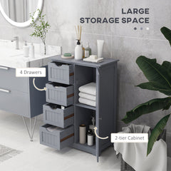Bathroom Storage Cabinet, Floor Cabinet with Adjustable Shelf and 4 Drawers, Side Cabinet for Washroom, White