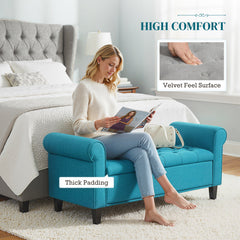 50 Inches Storage Ottoman, Upholstered Bedroom Bench with Rolled Arms and Button Tufted Storage, Light Grey
