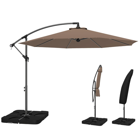 10ft Offset Patio Umbrella with Base, Garden Hanging Parasol with Crank, Banana Cantilever Umbrella Sun Shade, Green
