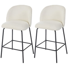 Set of 2 Counter Height Barstools, Upholstered Linen Bar Stools with Backrest, Footrest and Steel Legs, Dark Grey