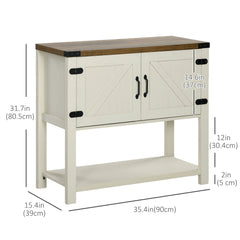 Farmhouse Kitchen Storage Cabinet, Free Standing Sideboard Console Table with Barn Doors, Bottom Shelf, White