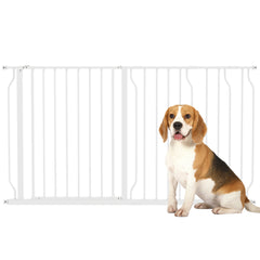 30"- 45" Easy Install Pet Gate w/ Door & Double Locking System, Extra Wide Dog Gate for Stairs, Hallways, White