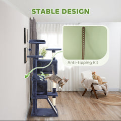54" Cat Tree, Multi-Level Cat Tower with Scratching Posts, Cat Condos, Bed, Platforms, Ramp, Toy Ball, Beige