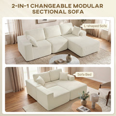 2-in-1 Modular Sectional Sofa, Boneless L Shaped Couch Sofa Bed, Dark Grey
