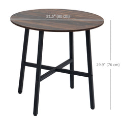 Ø31.5" Dining Room Table, Industrial Style Kitchen Table Round with Steel Legs, Rustic Brown