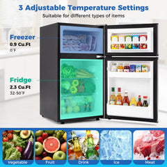 3.2 Cu.Ft Mini Fridge with Freezer Double Door Small Refrigerator with Adjustable Thermostat-Silver