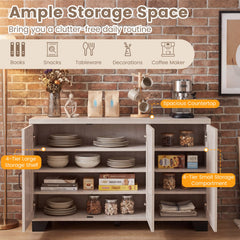 3-Door Buffet Sideboard with Adjustable Shelves and Anti-Tipping Kits-White Wash