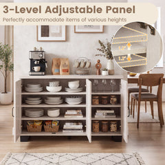 3-Door Buffet Sideboard with Adjustable Shelves and Anti-Tipping Kits-White Wash