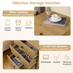 3-Drawer Wooden Nightstand Modern Bedside Table-Natural