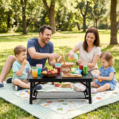 3-Height Folding Camping Table with Large Storage Net & Handle-Black