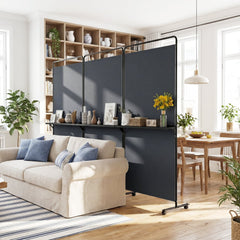 3-Panel Room Divider with Shelves 6 FT Tall Folding Privacy Screen with Lockable Wheels-Gray