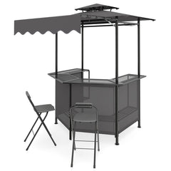 3-Piece Patio Bar Set Outdoor Grill Gazebo and 2 Folding Bar Stools-Black
