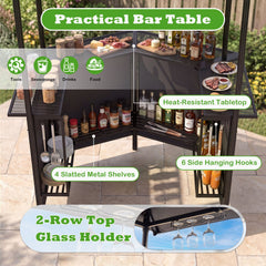 3-Piece Patio Bar Set Outdoor Grill Gazebo and 2 Folding Bar Stools-Black