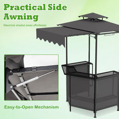 3-Piece Patio Bar Set Outdoor Grill Gazebo and 2 Folding Bar Stools-Black