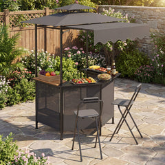 3-Piece Patio Bar Set Outdoor Grill Gazebo and 2 Folding Bar Stools-Black