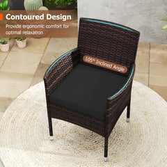 3 Piece Patio Bistro Set, 2 Hand Woven Rattan Armchairs with Black Cushions and 21 in Round Woven Table at Chair Height