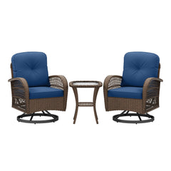 3 Piece Patio Swivel Rocker Set with Tempered Glass Side Table and Thick Cushions-Navy