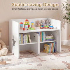 3 Pieces Kids Table and Chair Set Space-saving Toddler Table and 2 Chairs-White