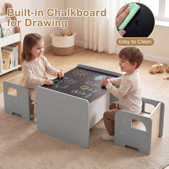 3 Pieces Kids Table and Chair Set with Space-saving Toddler Table and 2 Chairs-Gray