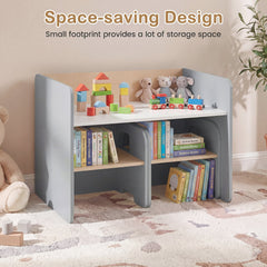 3 Pieces Kids Table and Chair Set with Space-saving Toddler Table and 2 Chairs-Gray