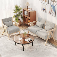 3 Piece Living Room Set in Grey Chenille, 43 in Loveseat and 2 Armchairs on Rubber Wood Frames