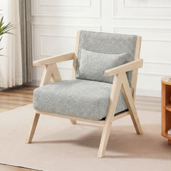 3 Piece Living Room Set in Grey Chenille, 43 in Loveseat and 2 Armchairs on Rubber Wood Frames