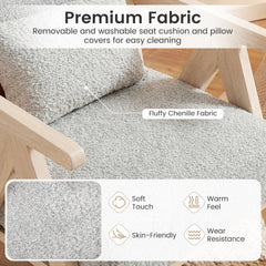 3 Piece Living Room Set in Grey Chenille, 43 in Loveseat and 2 Armchairs on Rubber Wood Frames