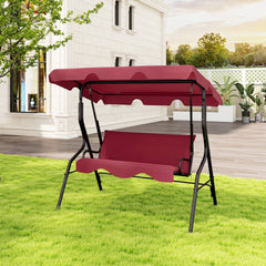 3 Seat Outdoor Patio Canopy Swing with Cushioned Steel Frame