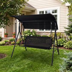 3-Seat Outdoor Patio Swing Chair with Breathable Mesh Fabrics-Beige