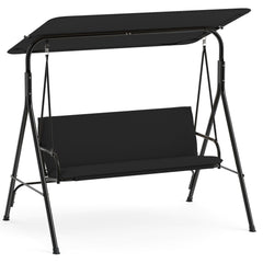 3-Seat Patio Swing Chair with Adjustable Canopy & Removable Cushion-Black