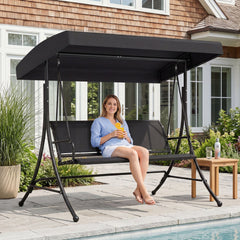 3-Seat Patio Swing Chair with Adjustable Canopy -Black