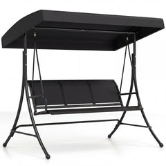 3-Seat Patio Swing Chair with Adjustable Canopy -Black