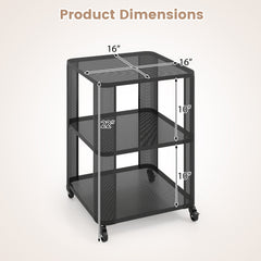 3-Tier End Table with Wheels Rolling Side Table with Open Storage Shelves-1 Piece