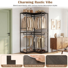 3-Tier Heavy Duty Clothes Rack with 3 Shelves & 2 Hanging Racks-Black & Brown